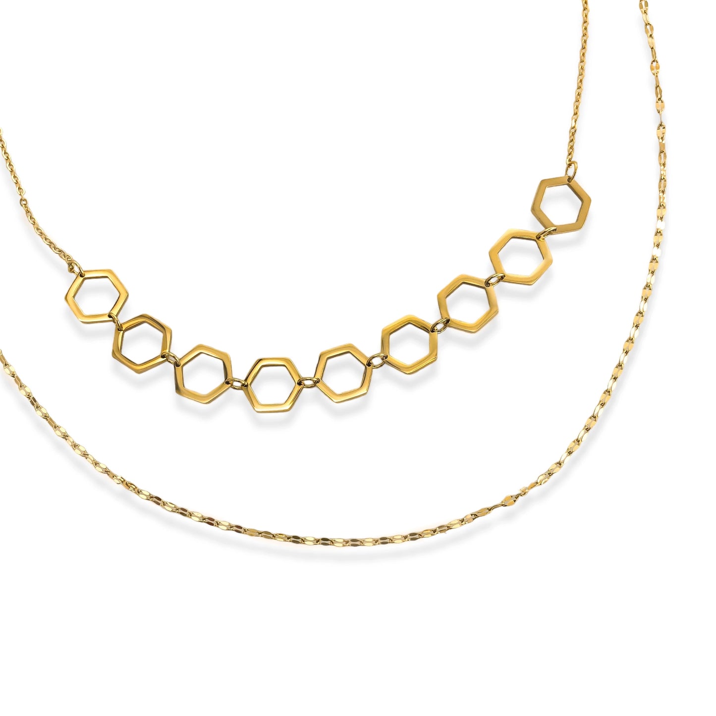 Hexagon Cutout & Dainty Chain Double Layer Necklace