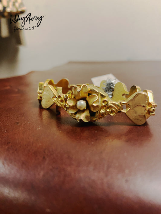 LS Upcycled Vintage Watch Heart Band Flower Bracelet