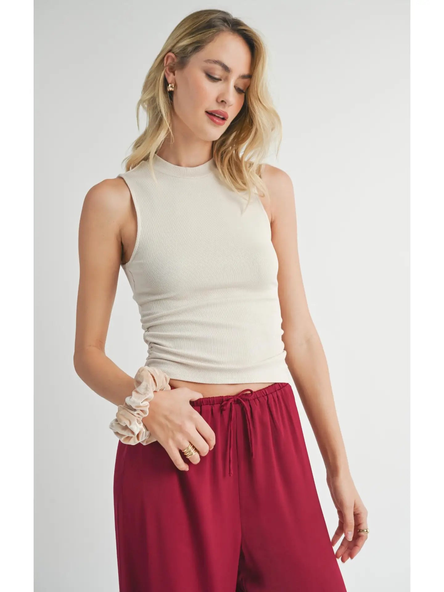 Sadie & Sage Ronan Mock Neck Ruched Knit Tank