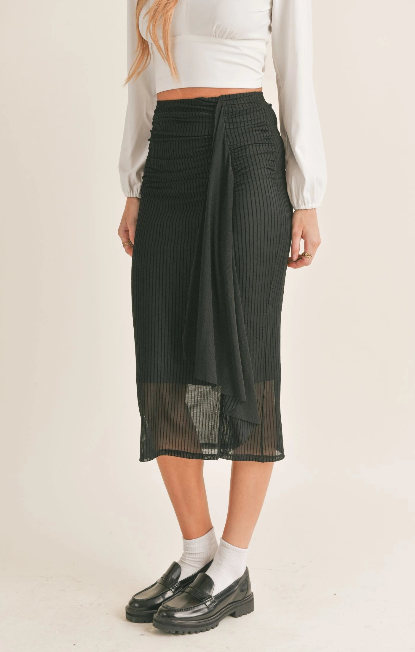 Sage the Label Lady Dynamite Ruched Midi Skirt