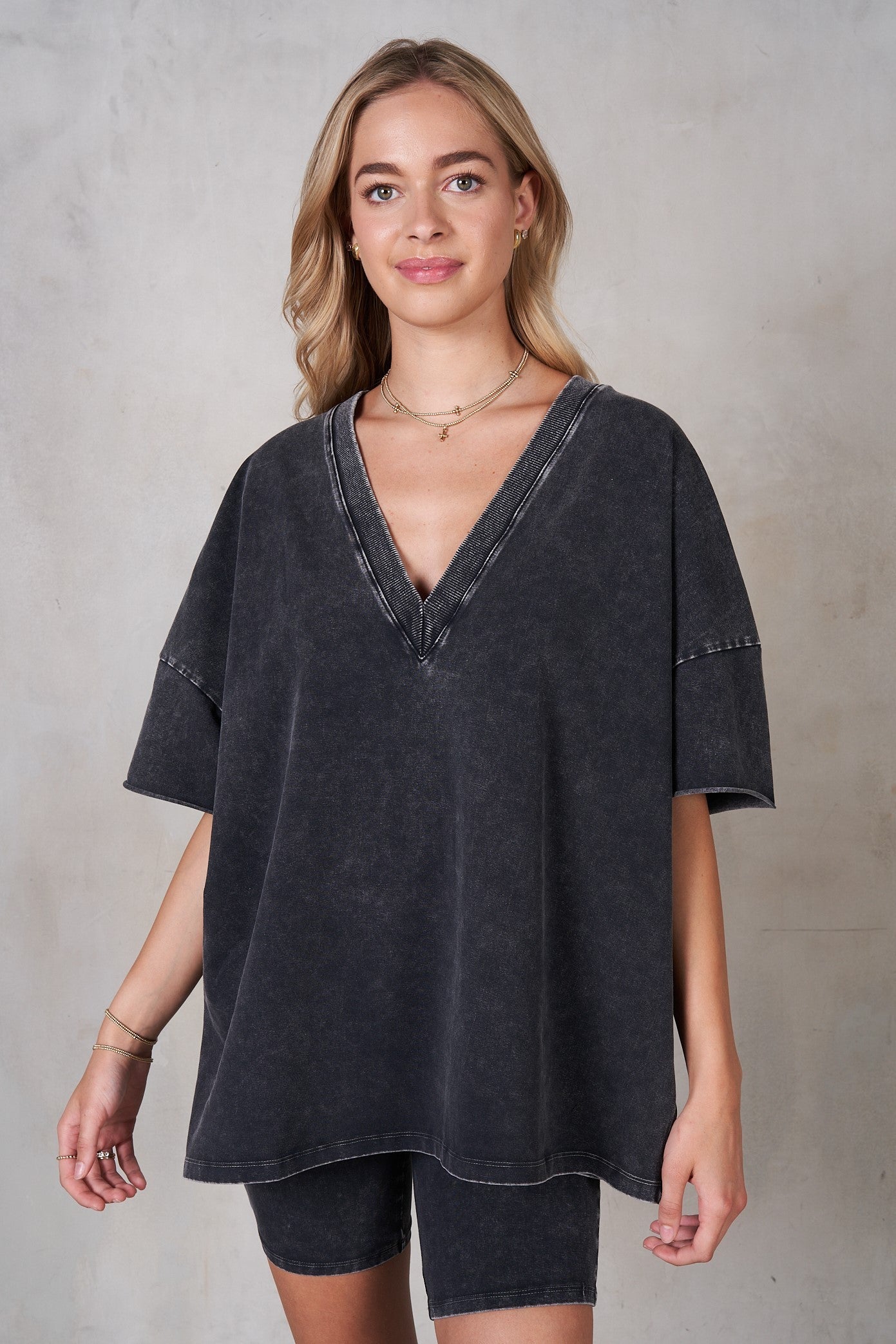 V-Neck Drop Shoulder Half Sleeve Boxy Tee