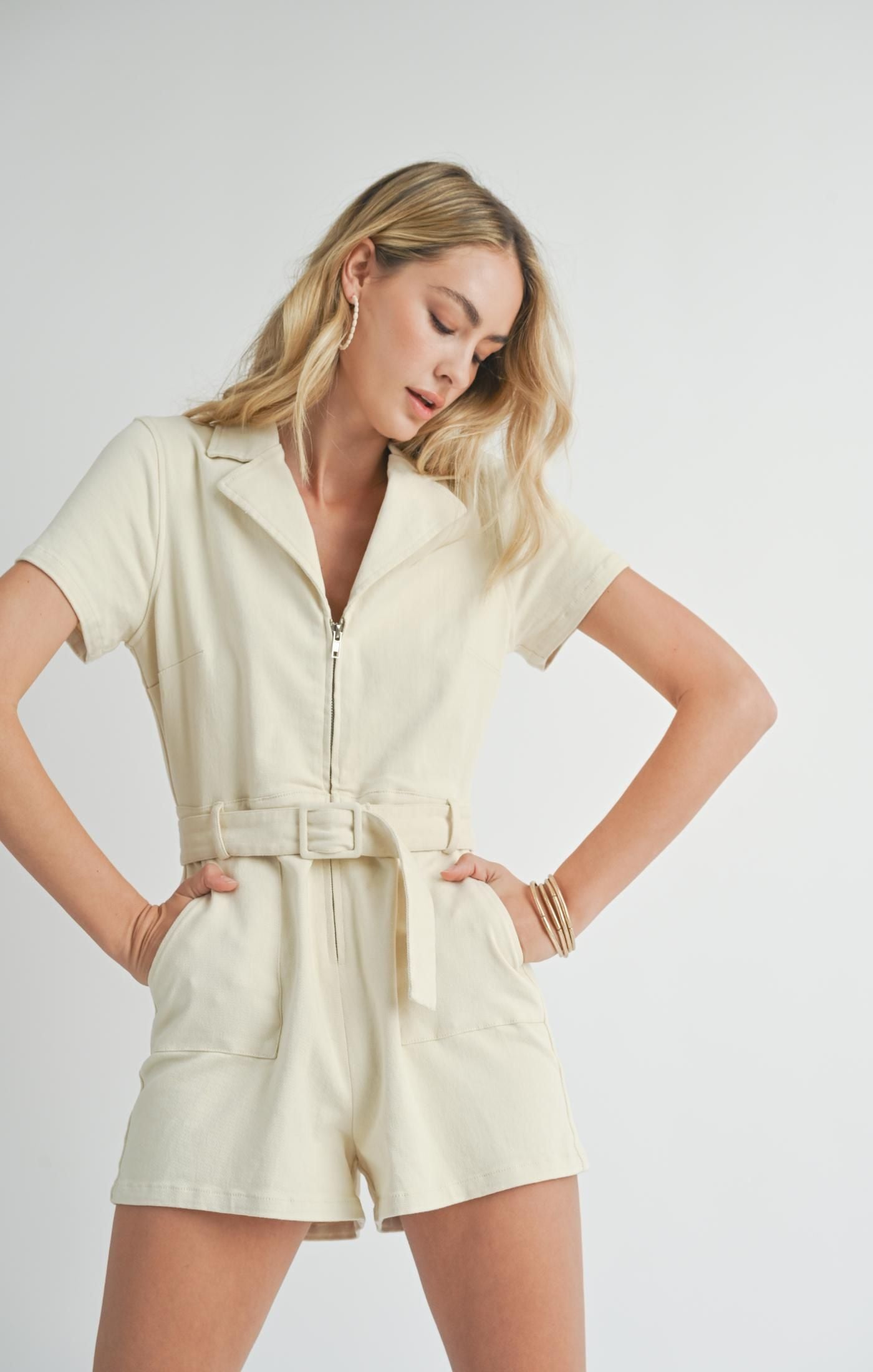 Sadie & Sage Front Zip Romper with Belt