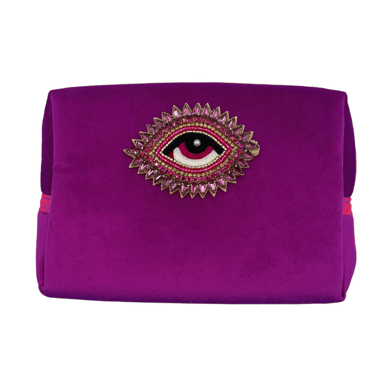 Fuchsia Velvet Makeup Bag w/ Detachable Rose Eye Pin
