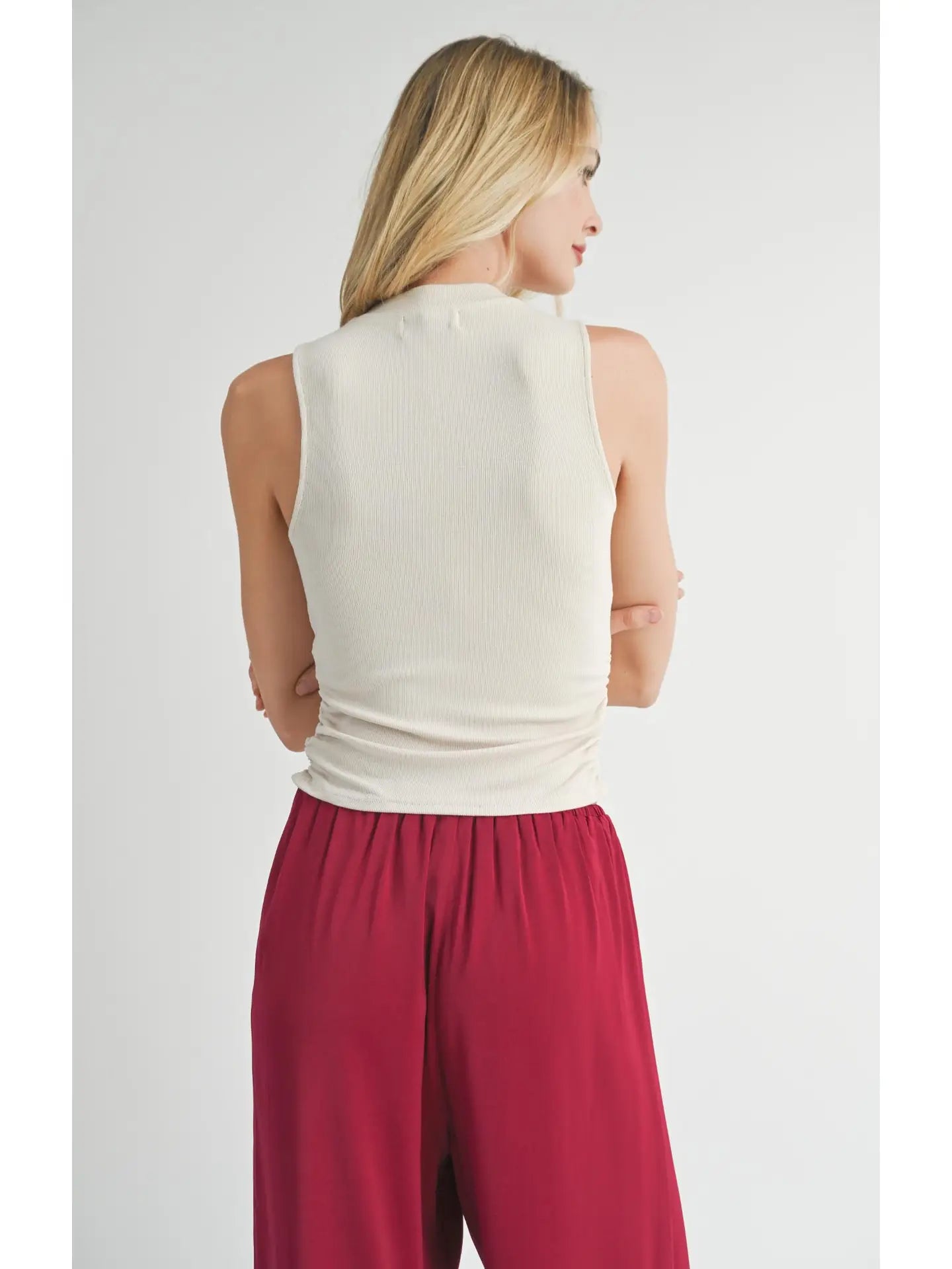 Sadie & Sage Ronan Mock Neck Ruched Knit Tank