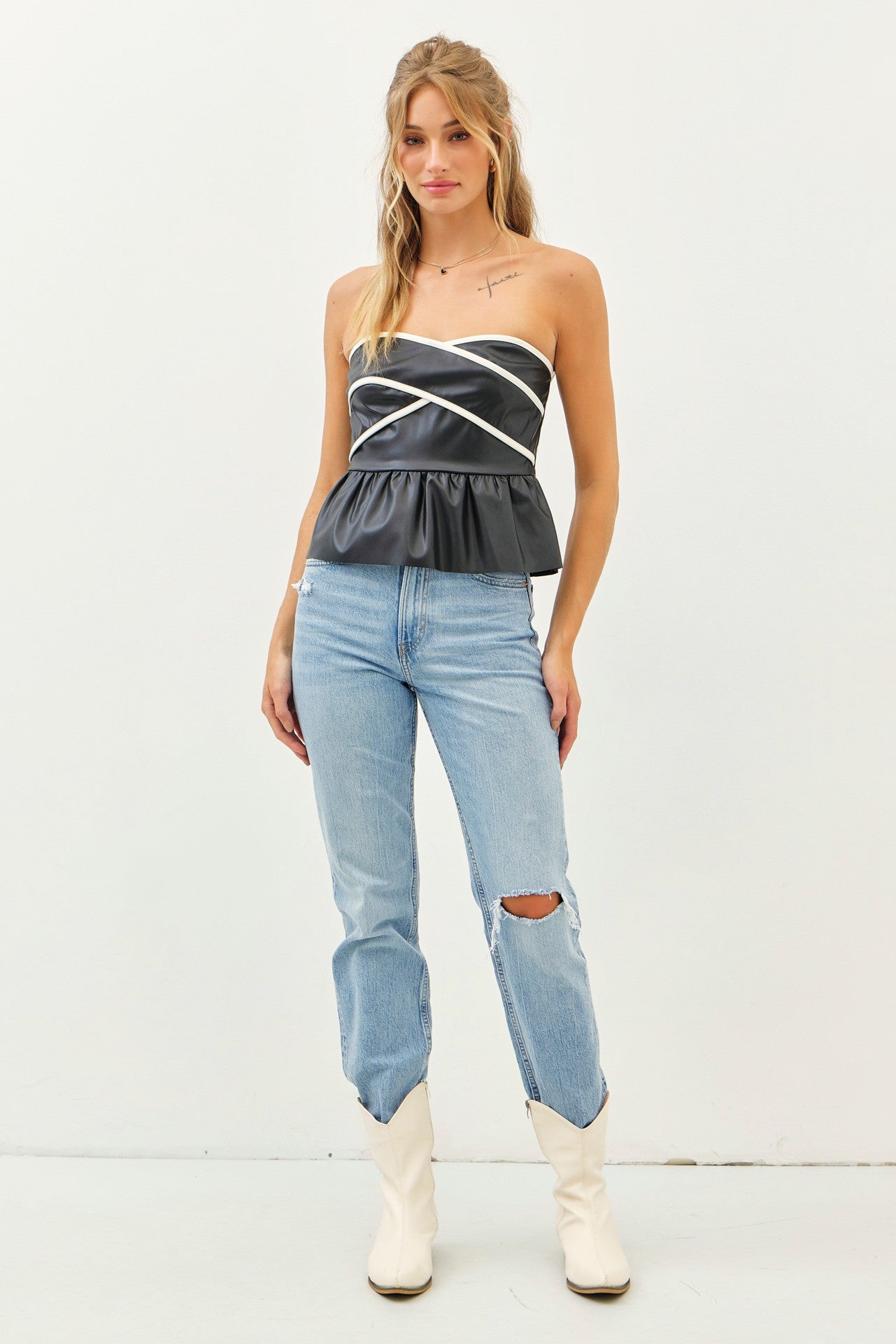 Faux Leather Sweetheart Tube Top