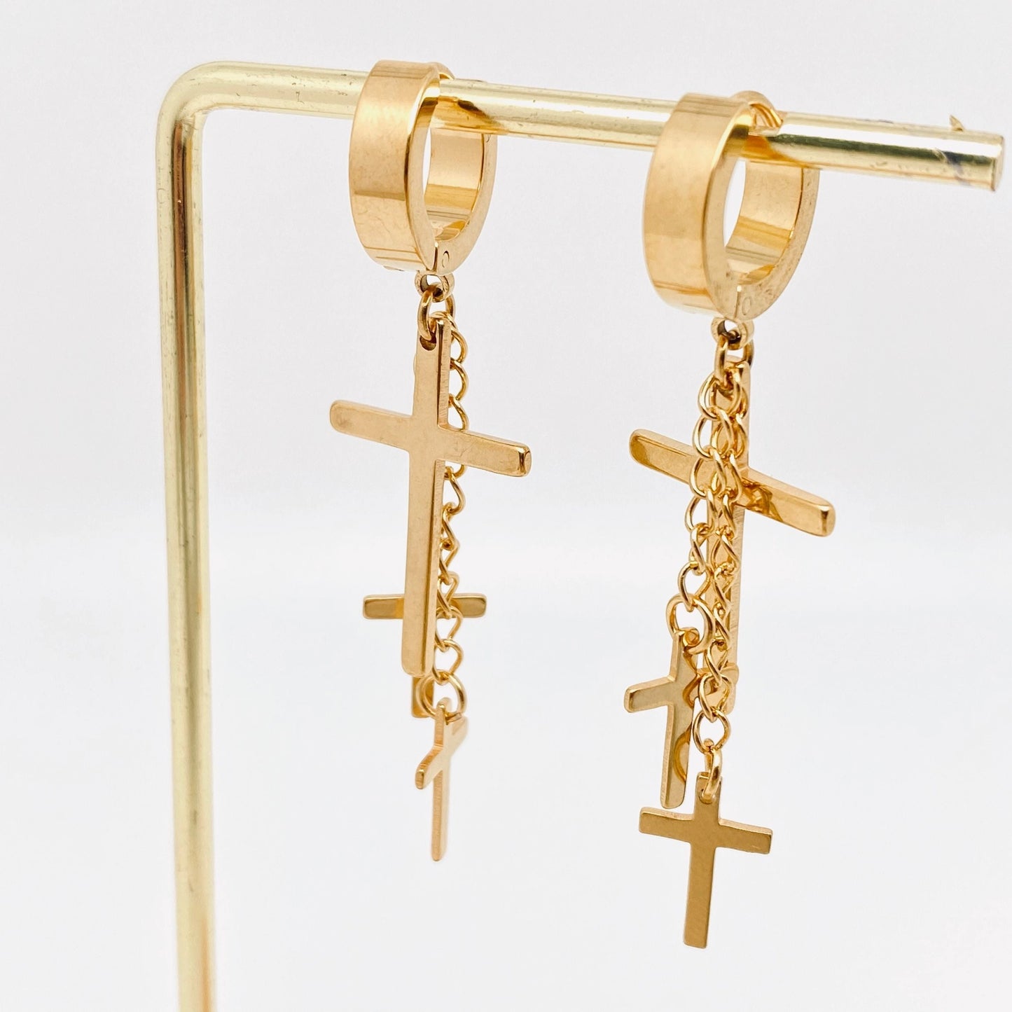 Triple Cross Pendant Hoop Earring