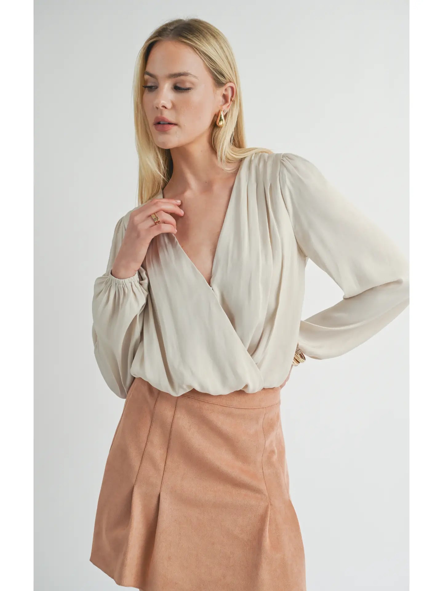 Sage the Label Pleated Surplice Bodysuit