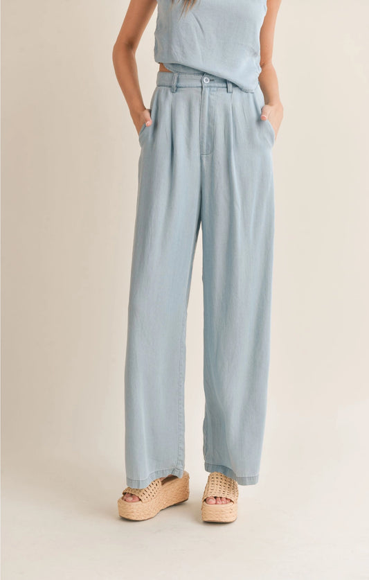 Sadie & Sage Soft Breeze Chambray Wide Leg Pant