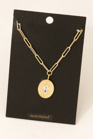 Gold Dipped Oval Coin Stud Necklace