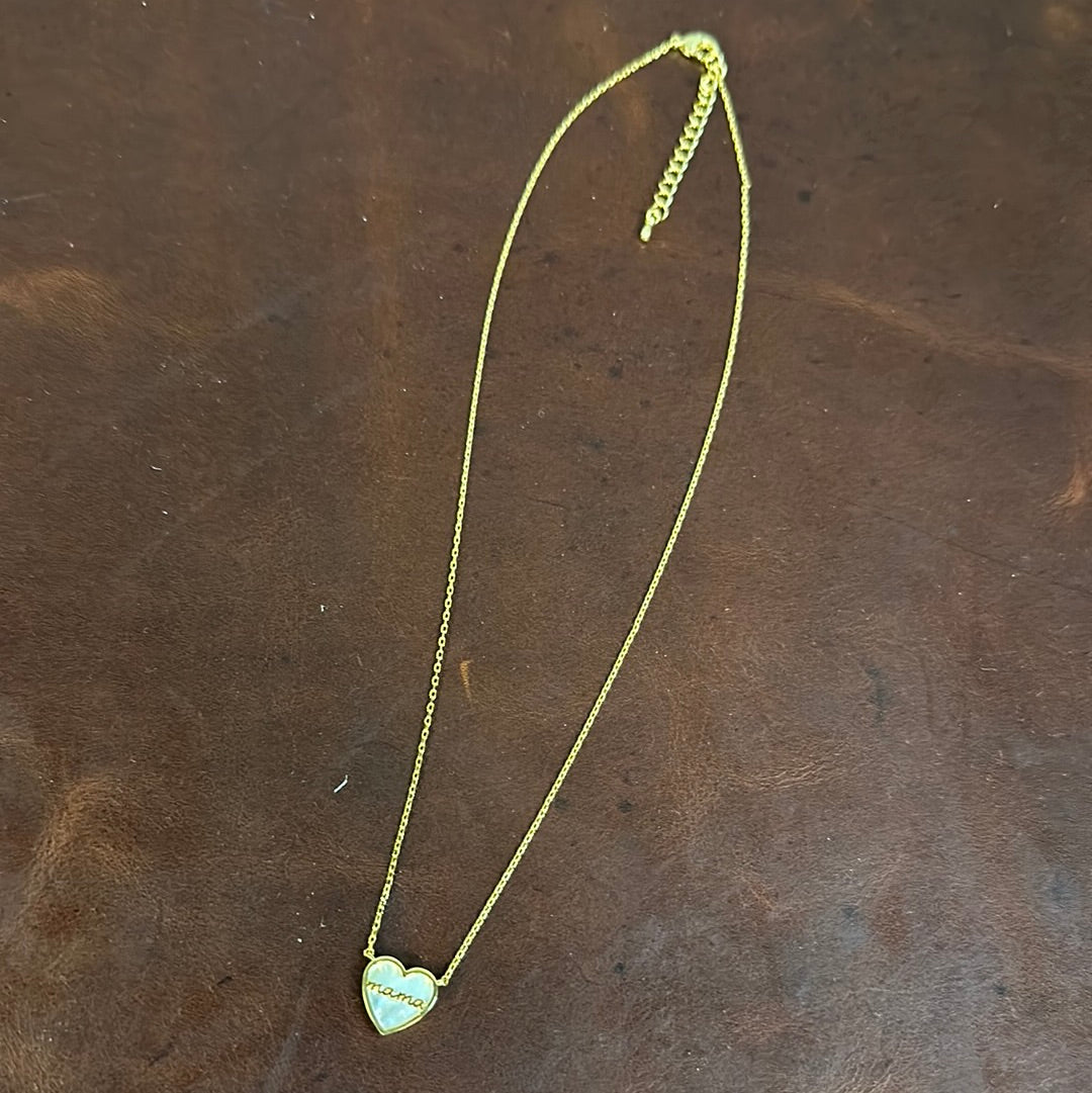 LUXE MOP PEARL HEART MAMA NECKLACE