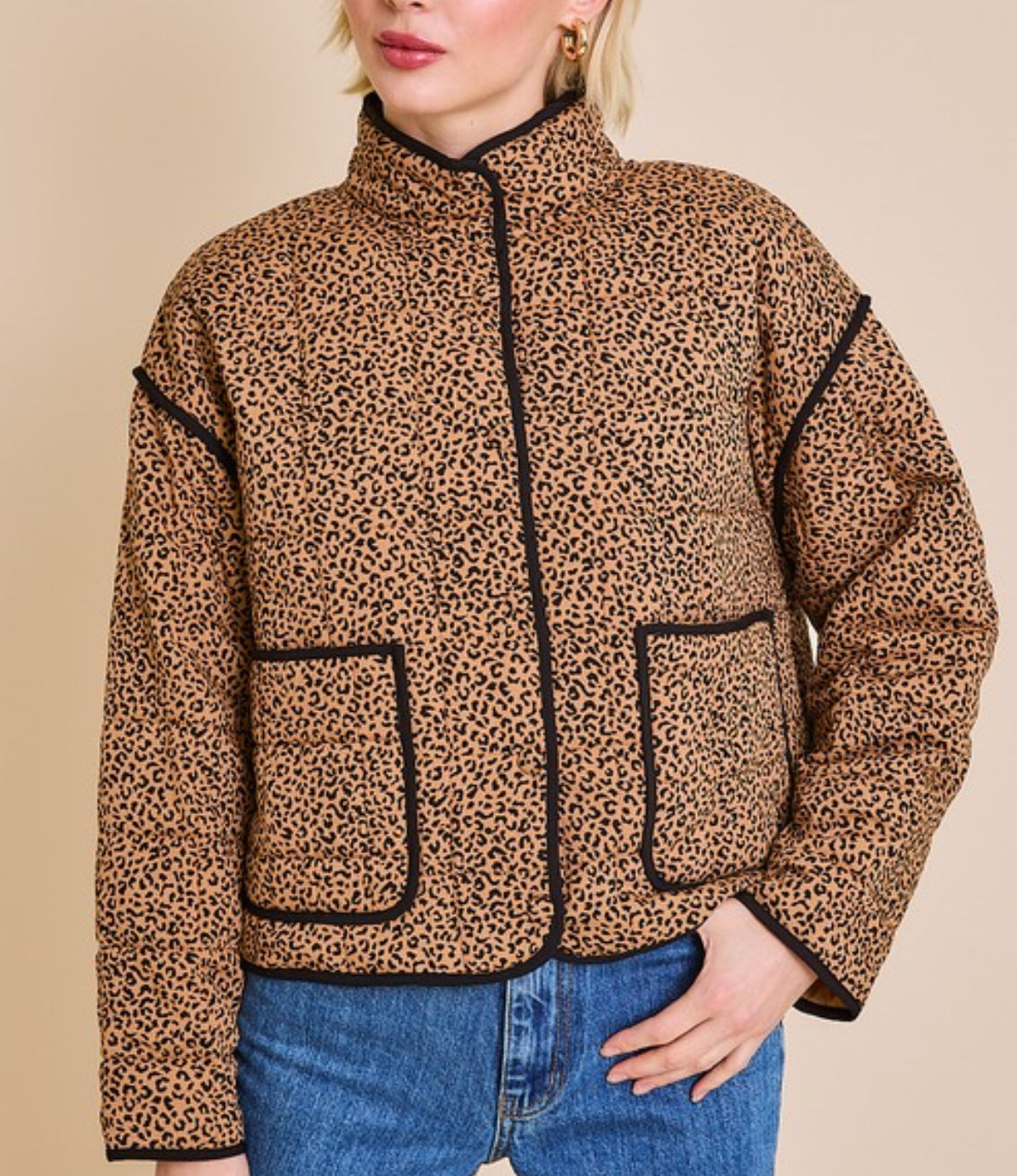 LEOPARD PRINT QUILTED JACKET