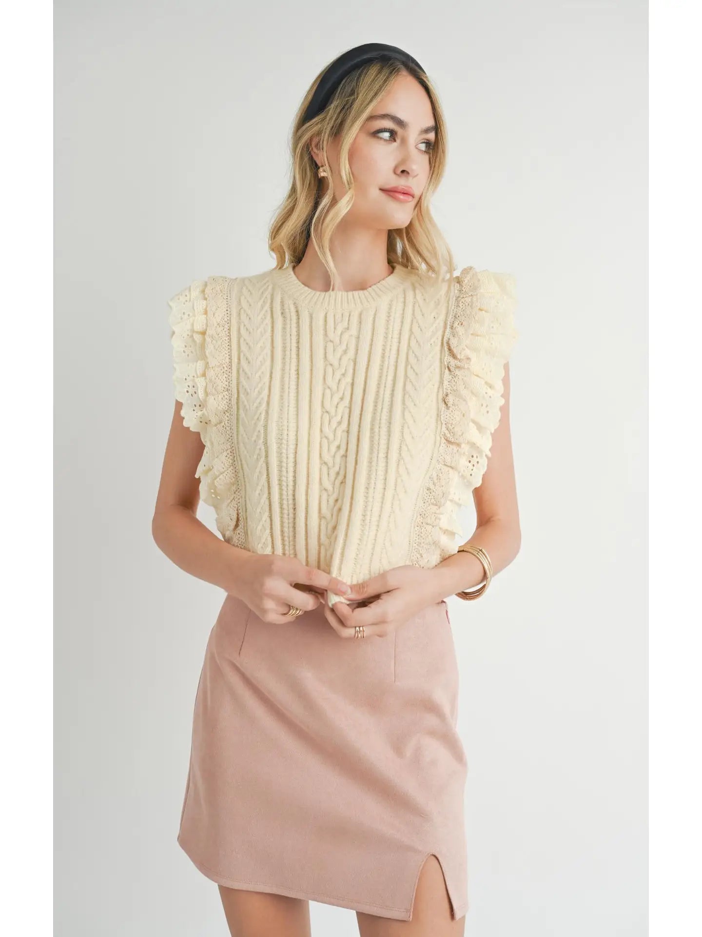 Sadie & Sage Vicki Lace Ruffles Sweater Tank