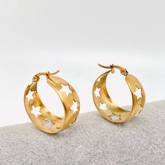 Hollow Out Stars 18K Gold Plated Hoop Earring