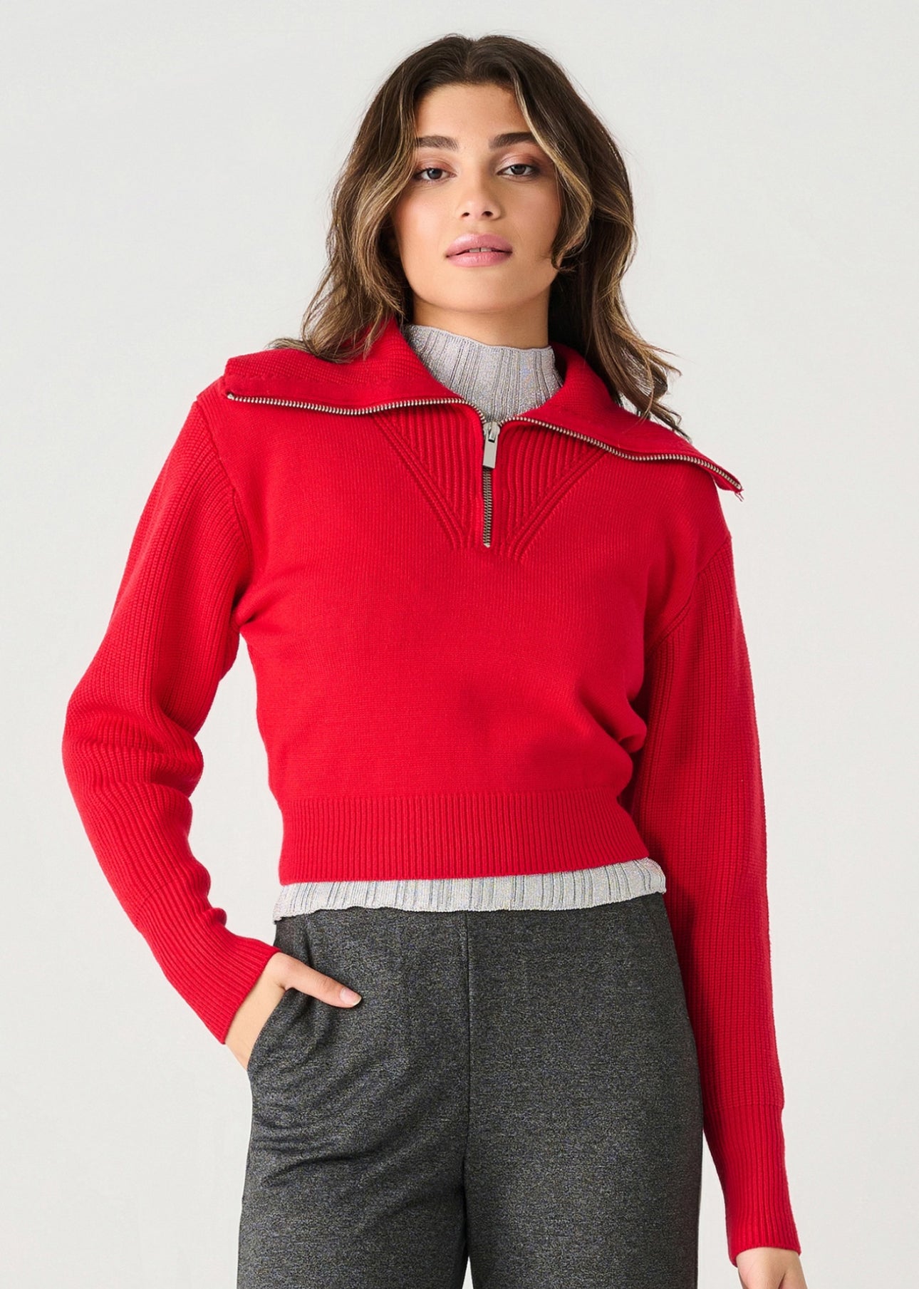 DEX HALF zip TEXTURED SWEATER