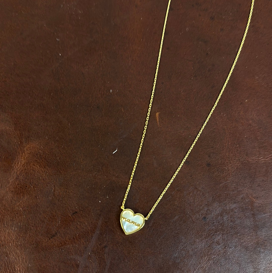 LUXE MOP PEARL HEART MAMA NECKLACE