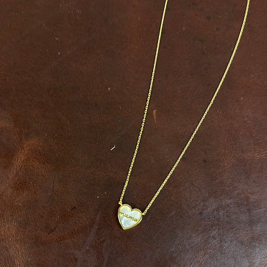 LUXE MOP PEARL HEART MAMA NECKLACE