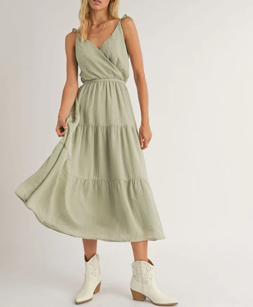 Sadie & Sage Surplice Top Tiered Midi Dress