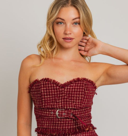 TWEED STRAPLESS TOP