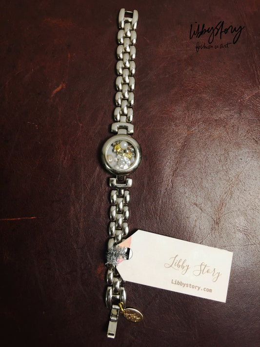 LS Upcycled Vintage Watch w/ Crystals & Pearls Bracelet