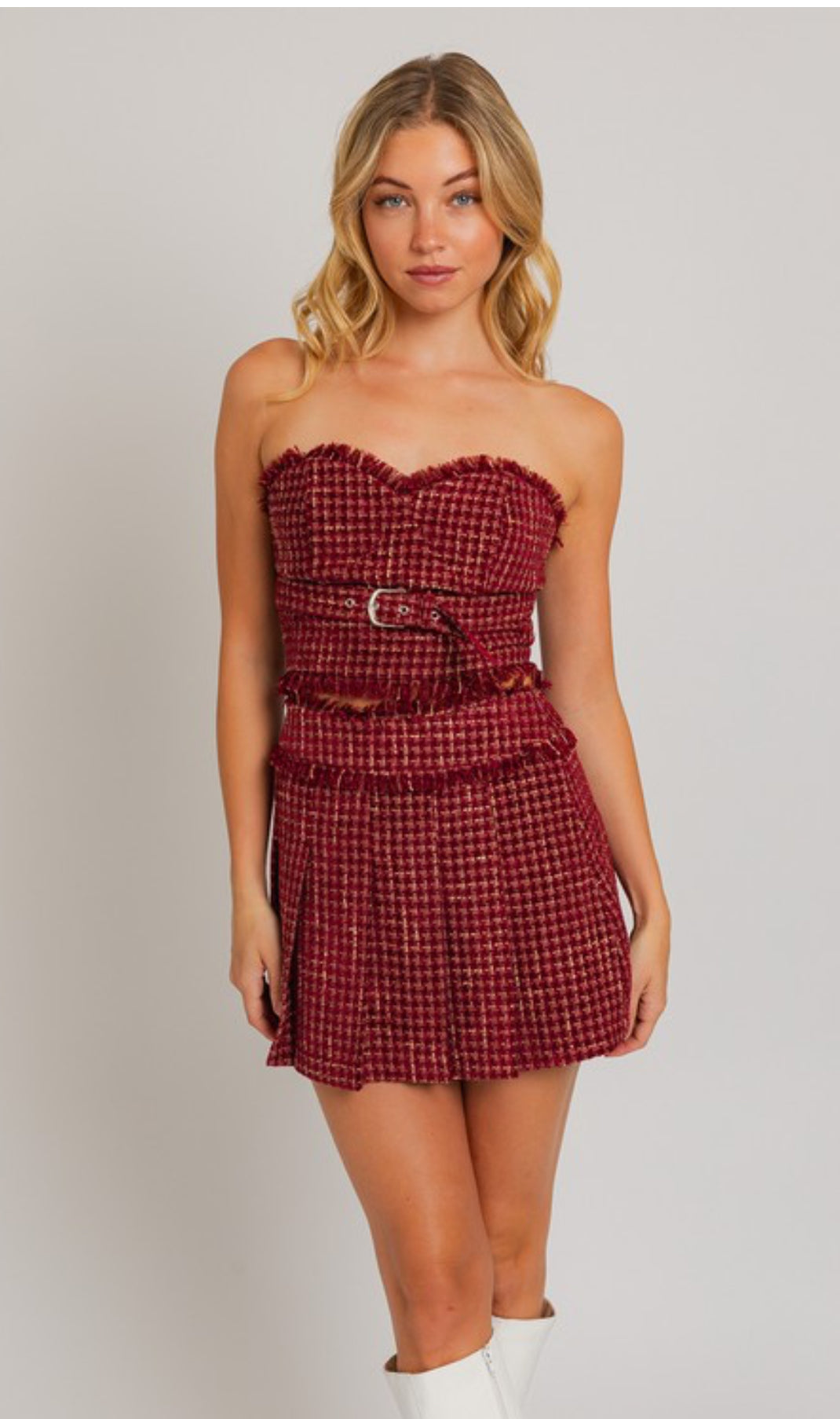 TWEED STRAPLESS TOP