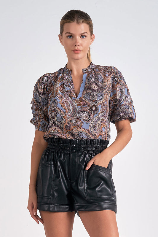 ELAN PAISLEY VNECK BLOUSE