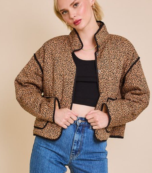 LEOPARD PRINT QUILTED JACKET