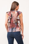 DEAR JOHN KHLOE PRINTED RUFFLE SLEEVE TOP