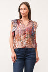 DEAR JOHN KHLOE PRINTED RUFFLE SLEEVE TOP