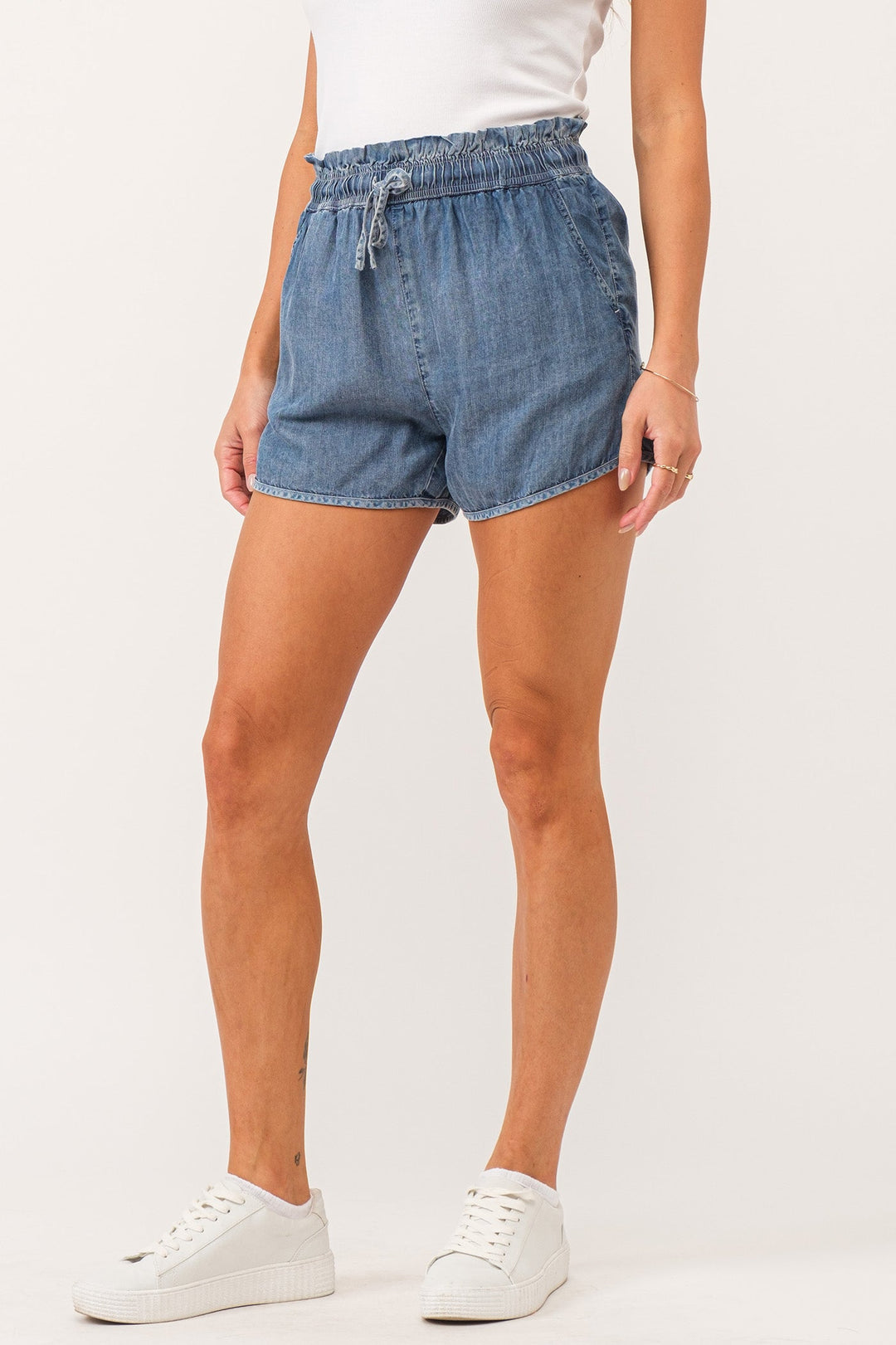 DEAR JOHN LIGHTWEIGHT DRAWSTRING DENIM SHORTS