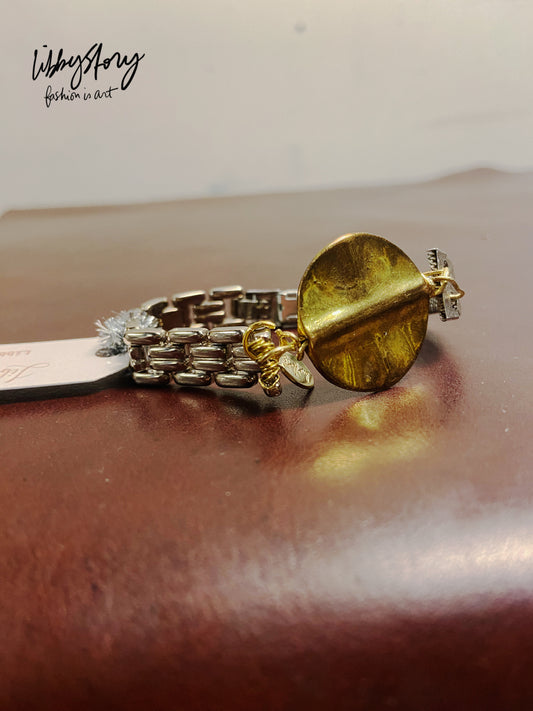 LS Upcycled Vintage Watch Band & Brass Bracelet
