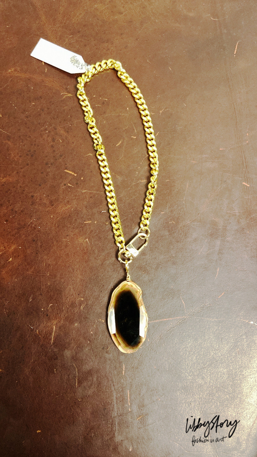 LS handmade Removable Agate Stone 18kt Gold Filled Chain Necklace