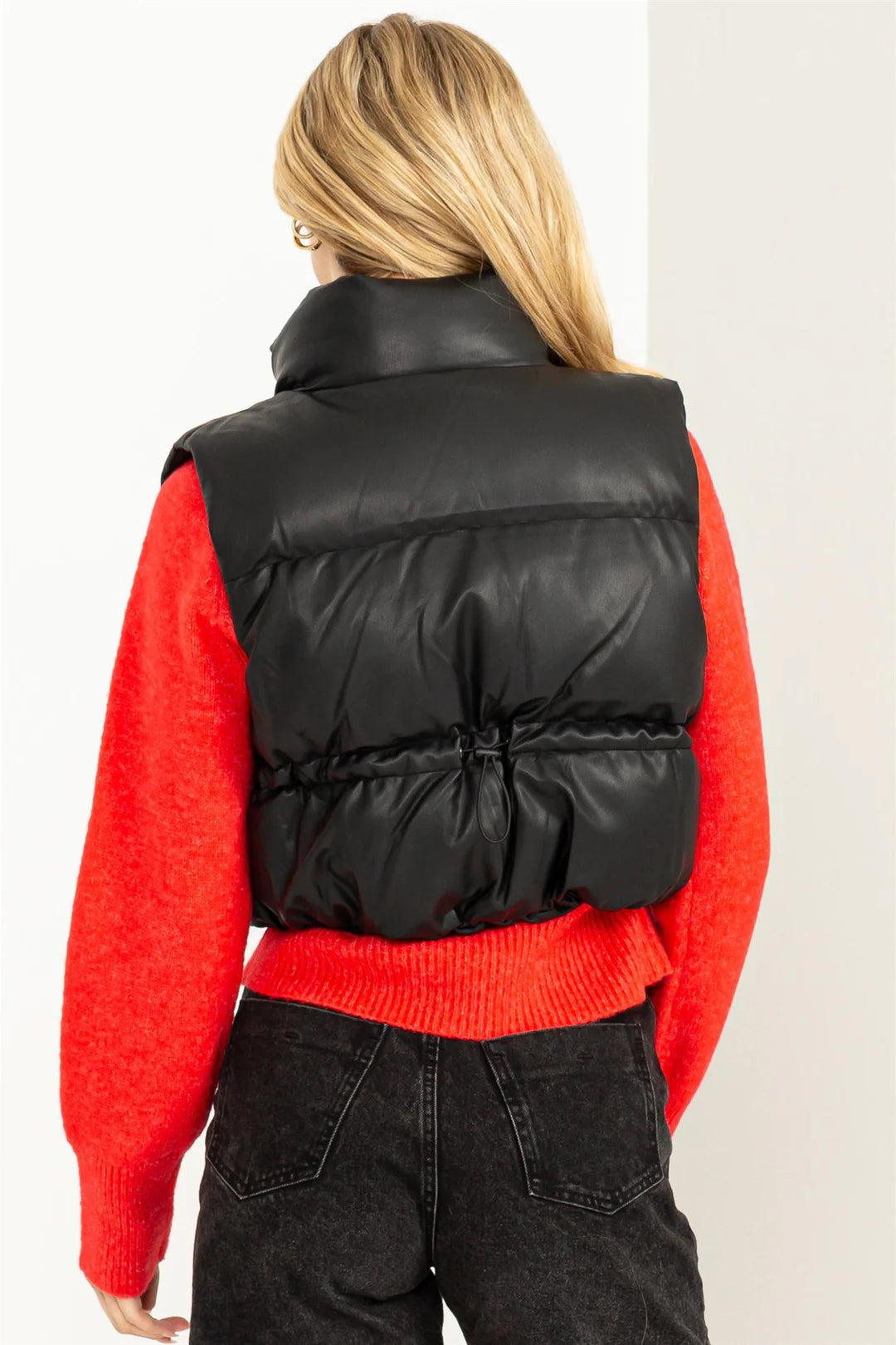 STYLE FREAK LEATHER CROPPED PUFFER VEST