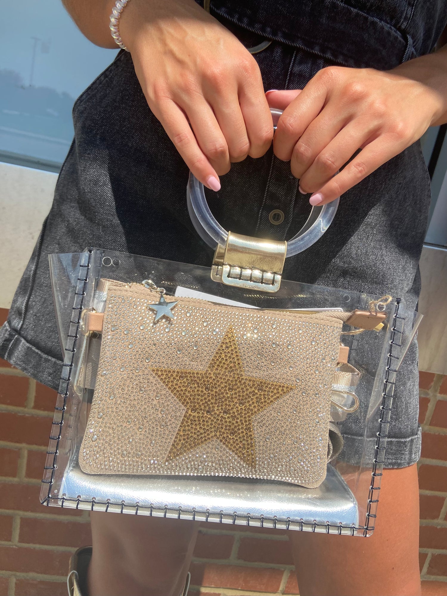 Vintage Havana | Molly Clear, Vinyl Handbag With Gold Clutch