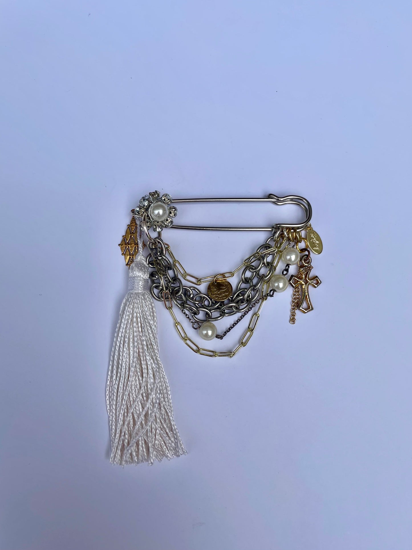 LS Upcycled Vintage Pearl Charms & Tassel Pin