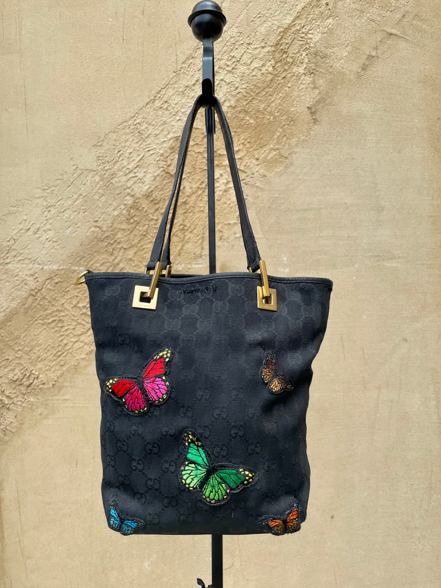 LS Upcycled GG Butterfly Patch Bucket Bag