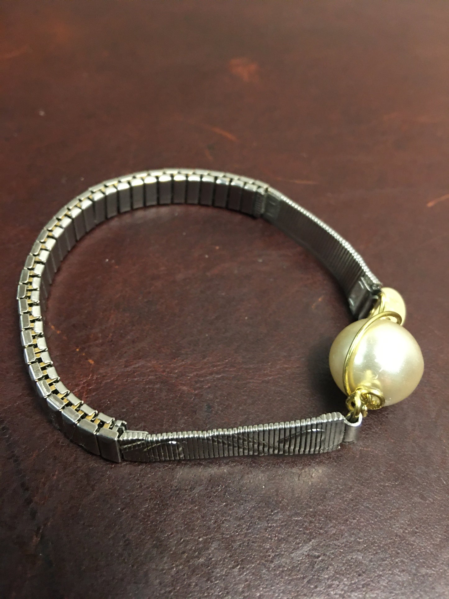 LS Upcycled Vintage Watch Band Pearl Bracelet