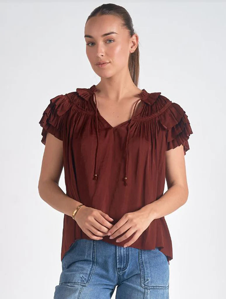 Elan Short Sleeve Ruffle Top