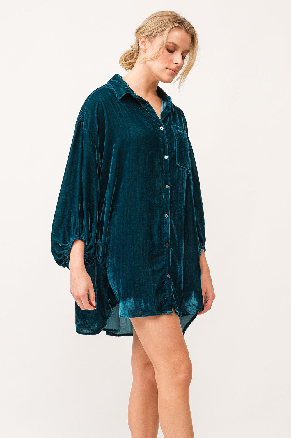 DEAR JOHN LEIGH VELVET BUTTON DOWN TUNIC