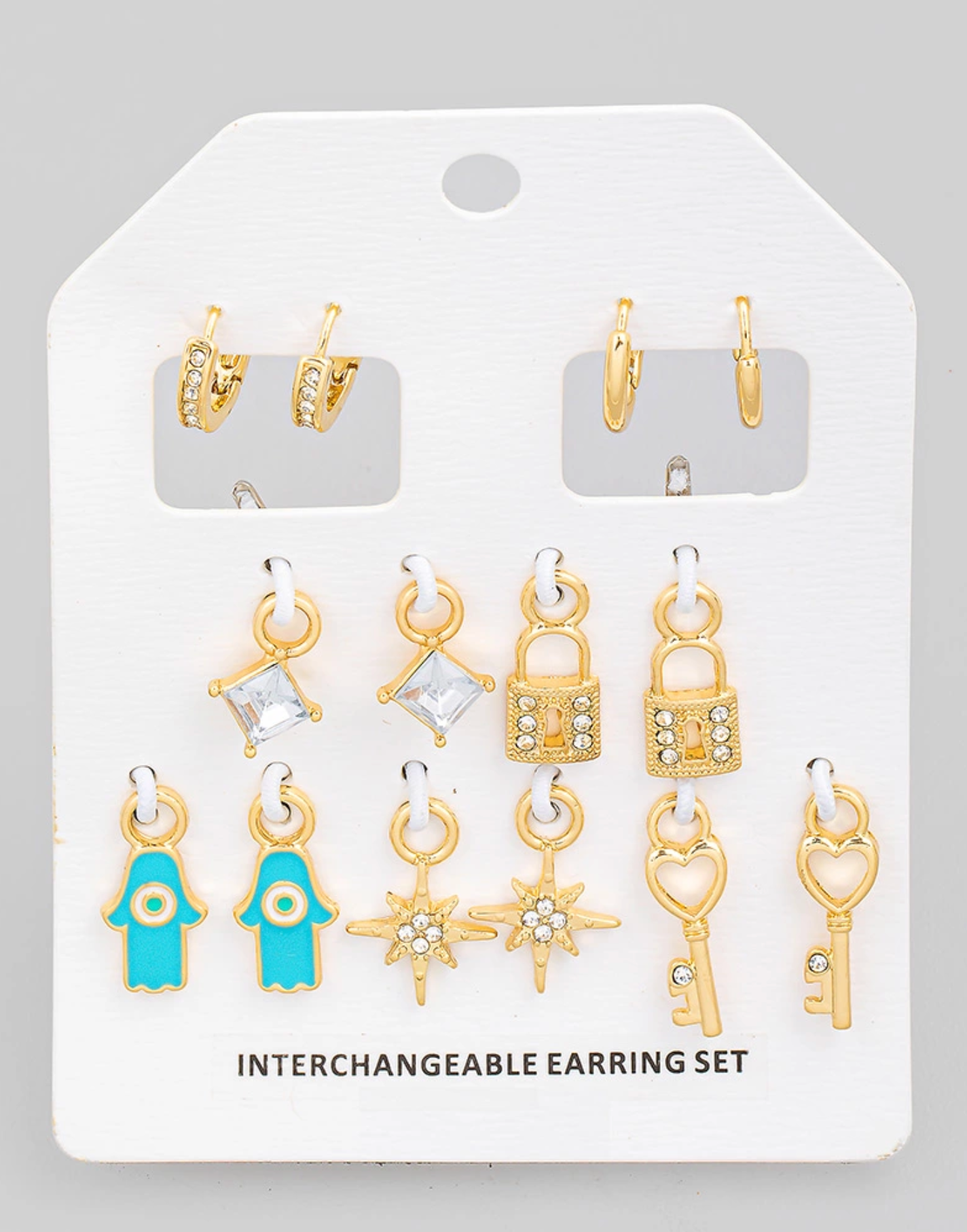 Assorted Hamsa Key Lock Interchangeable Earrings Set