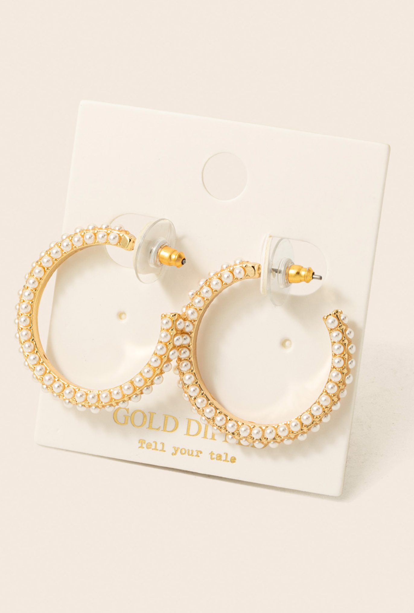 Gold Dipped Pearl Pave Hoop Earrings