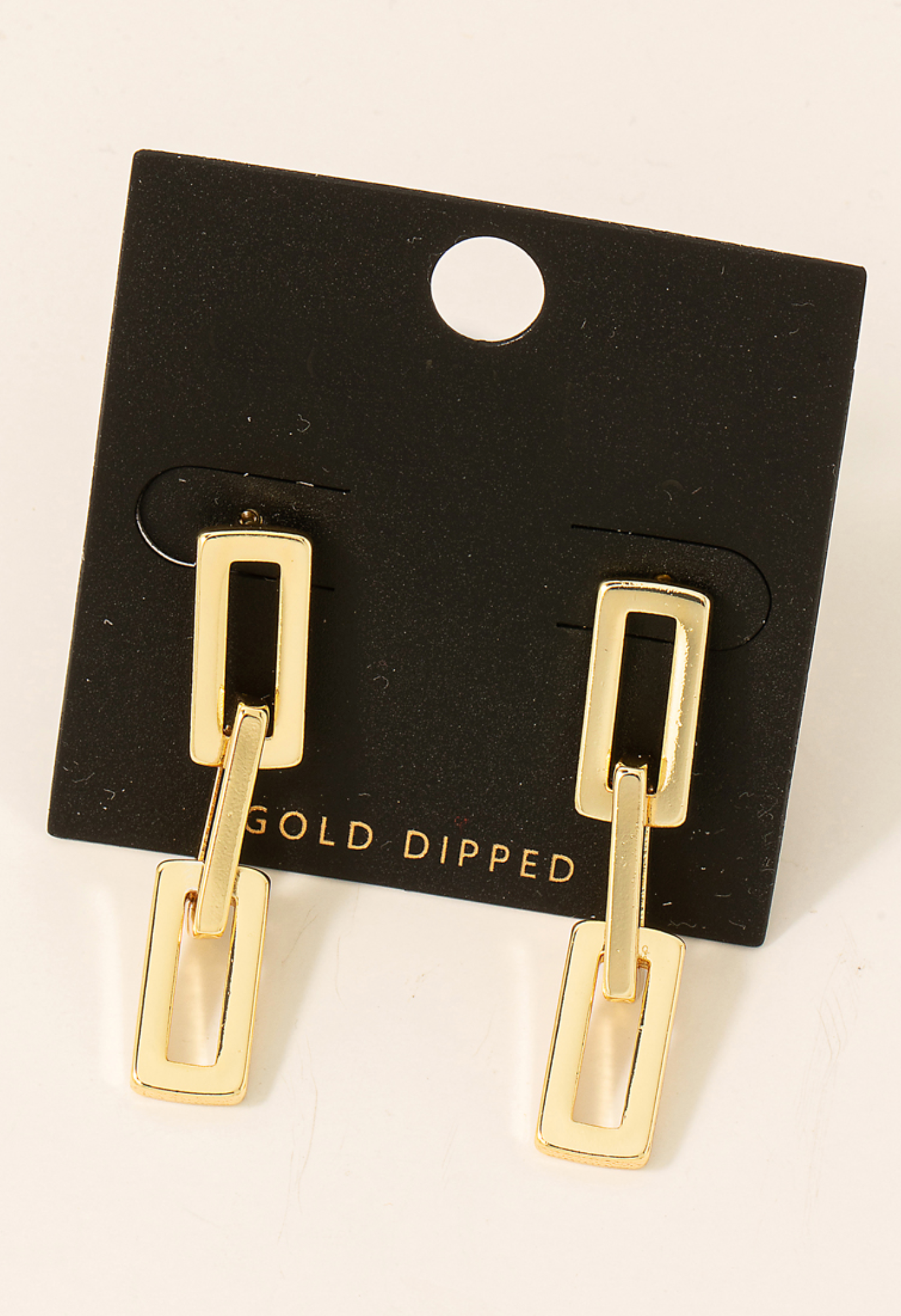 Gold Dipped Rectangle Chain Link Dangle Earrings