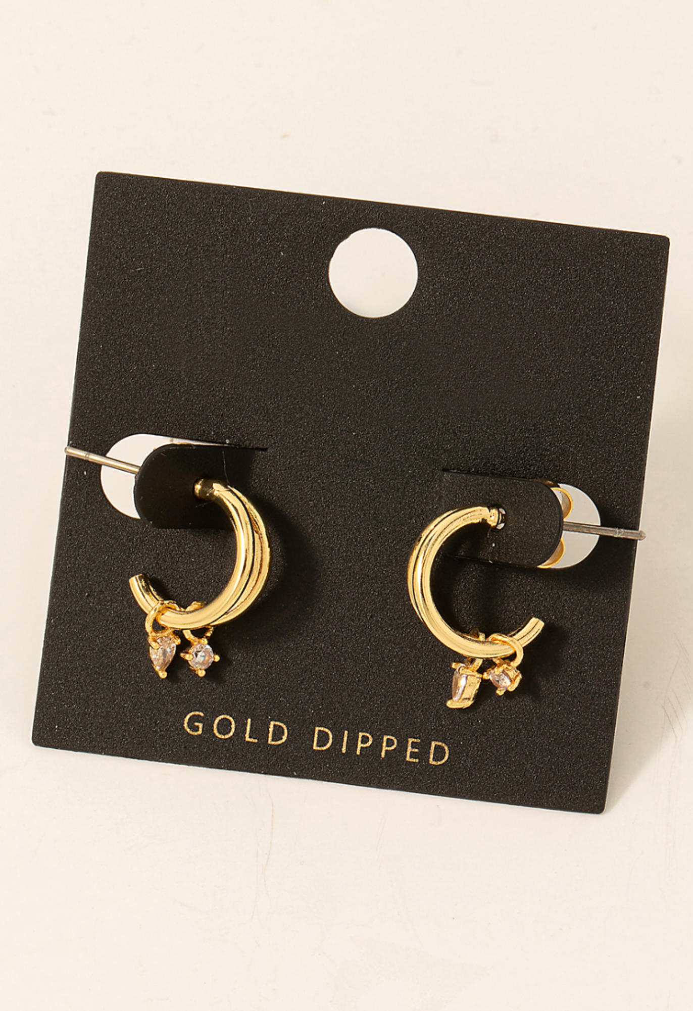 Gold Dipped Cz Charm Hoop Earrings