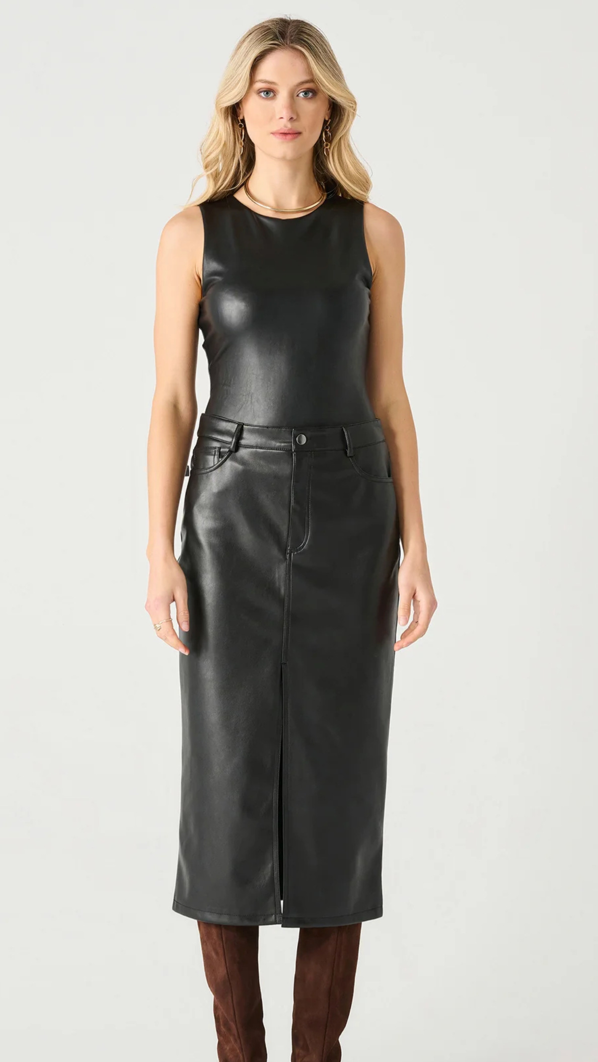 Dex Faux Leather Midi Skirt