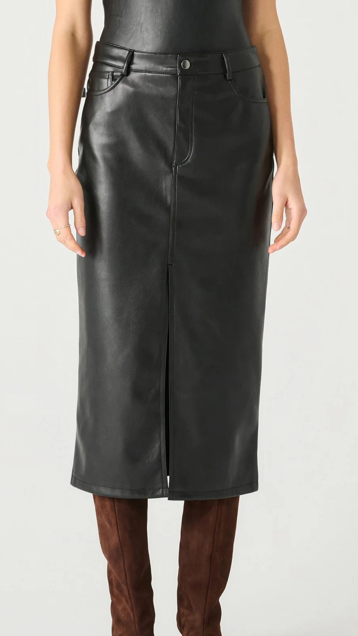 Dex Faux Leather Midi Skirt