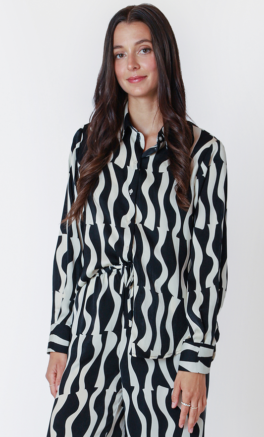 Dex Patterned LS Satin Blouse