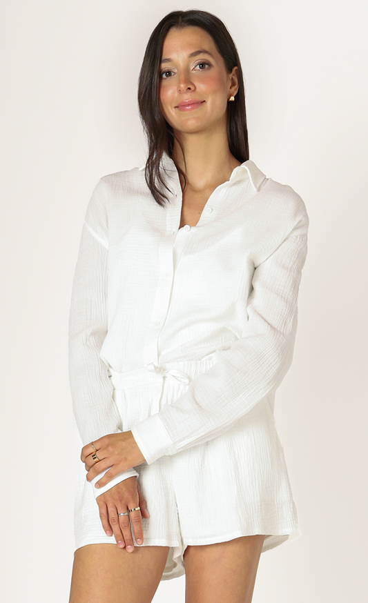 Dex LS Textured Button Up Blouse