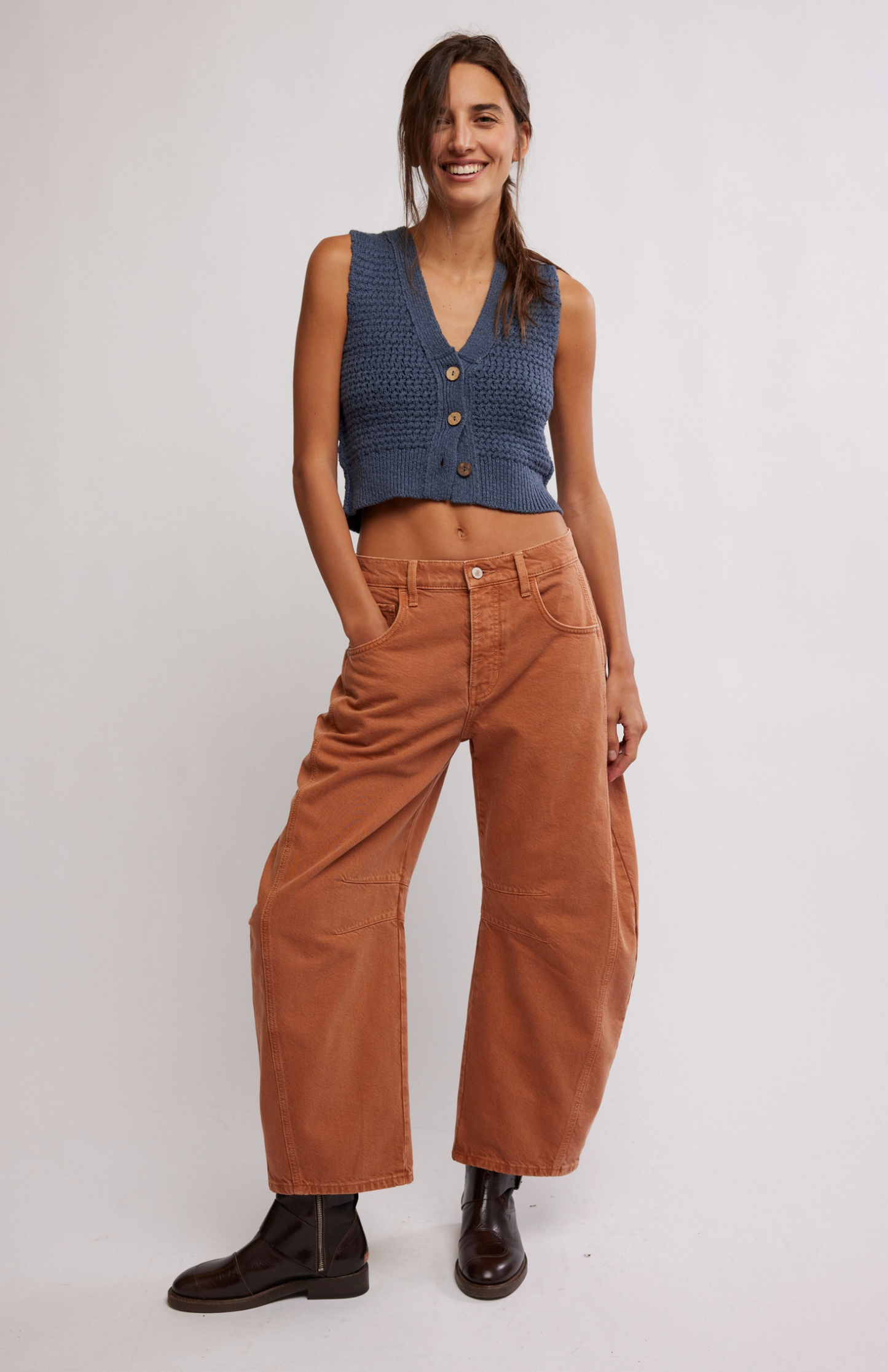 Free People Lucky You Mid Rise Barrel Trouser