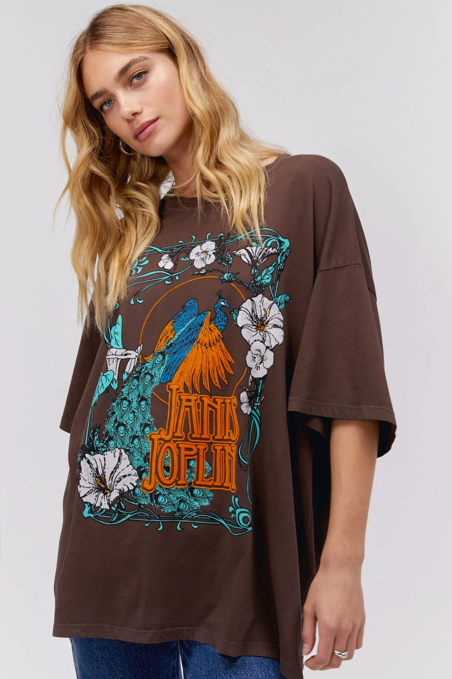 Daydreamer Janis Joplin Floral Peacock OS Tee