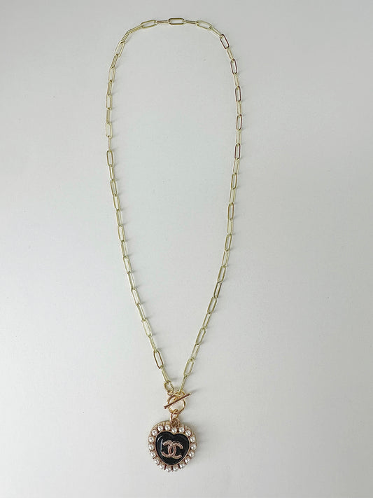 LS Upcycled Authentic CC Heart of Pearls Necklace