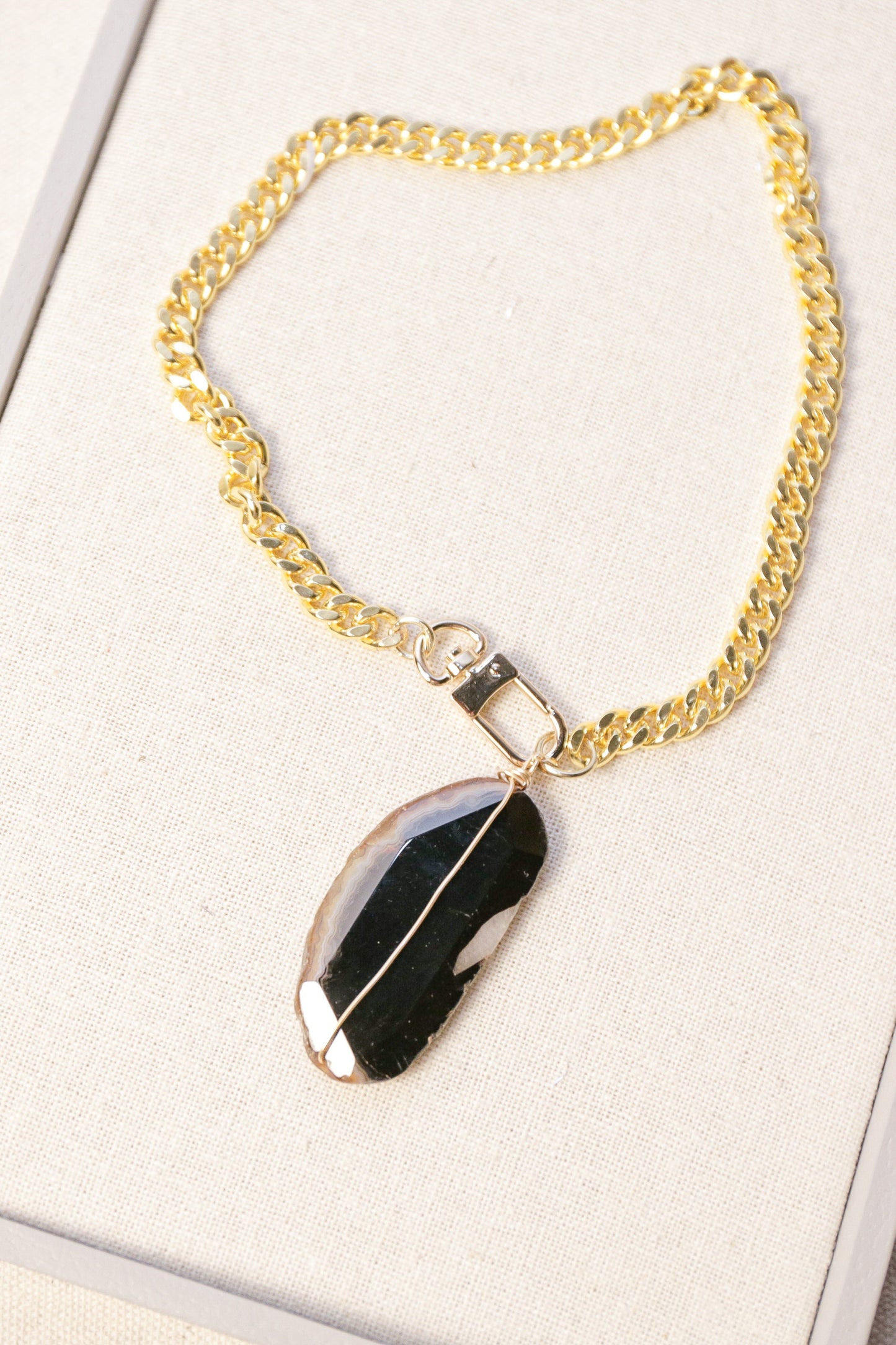 LS handmade Removable Agate Stone 18kt Gold Filled Chain Necklace